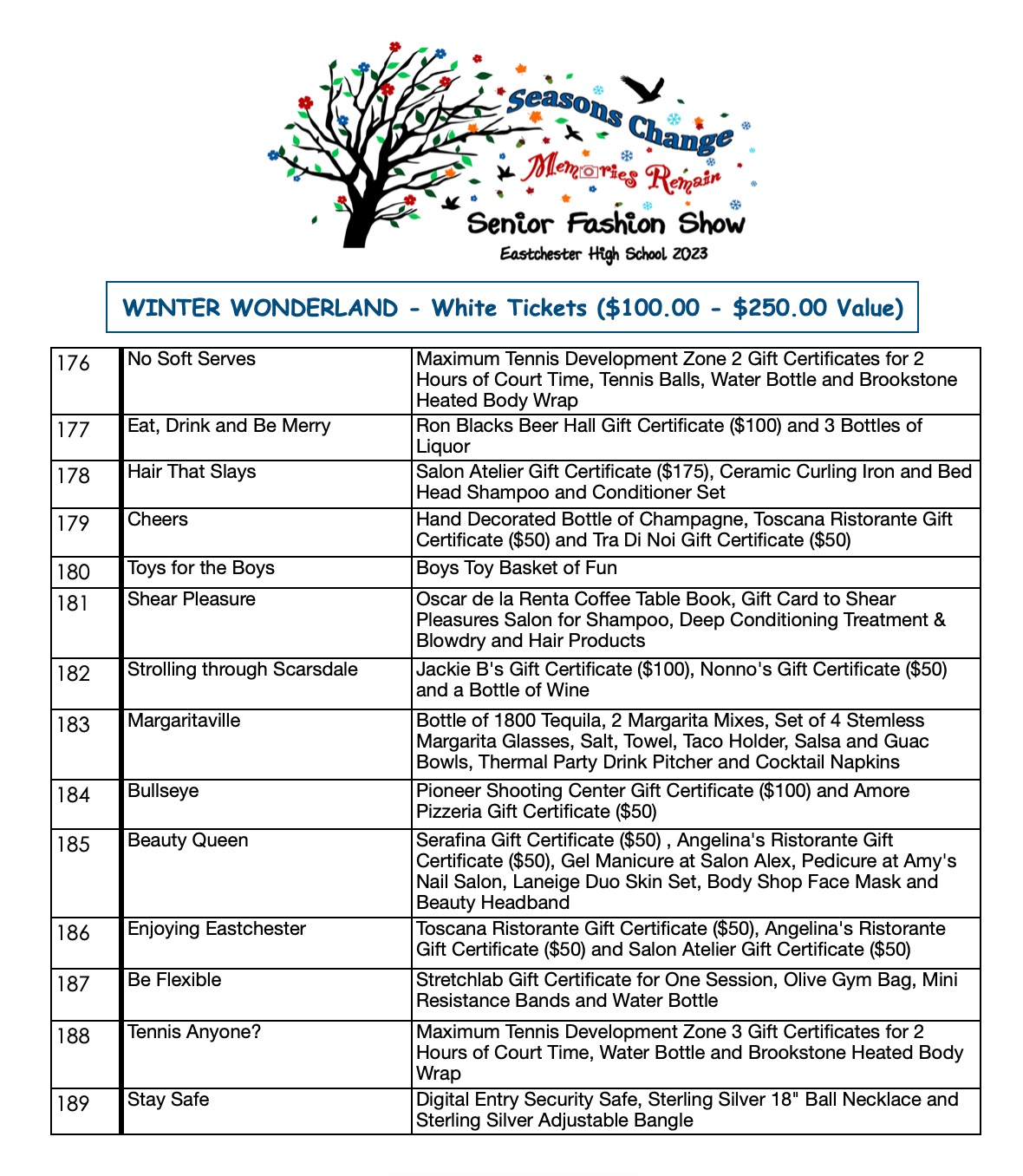 Sneak Peek of Raffle Prizes for EHS Fashion Show – Eastchester High ...