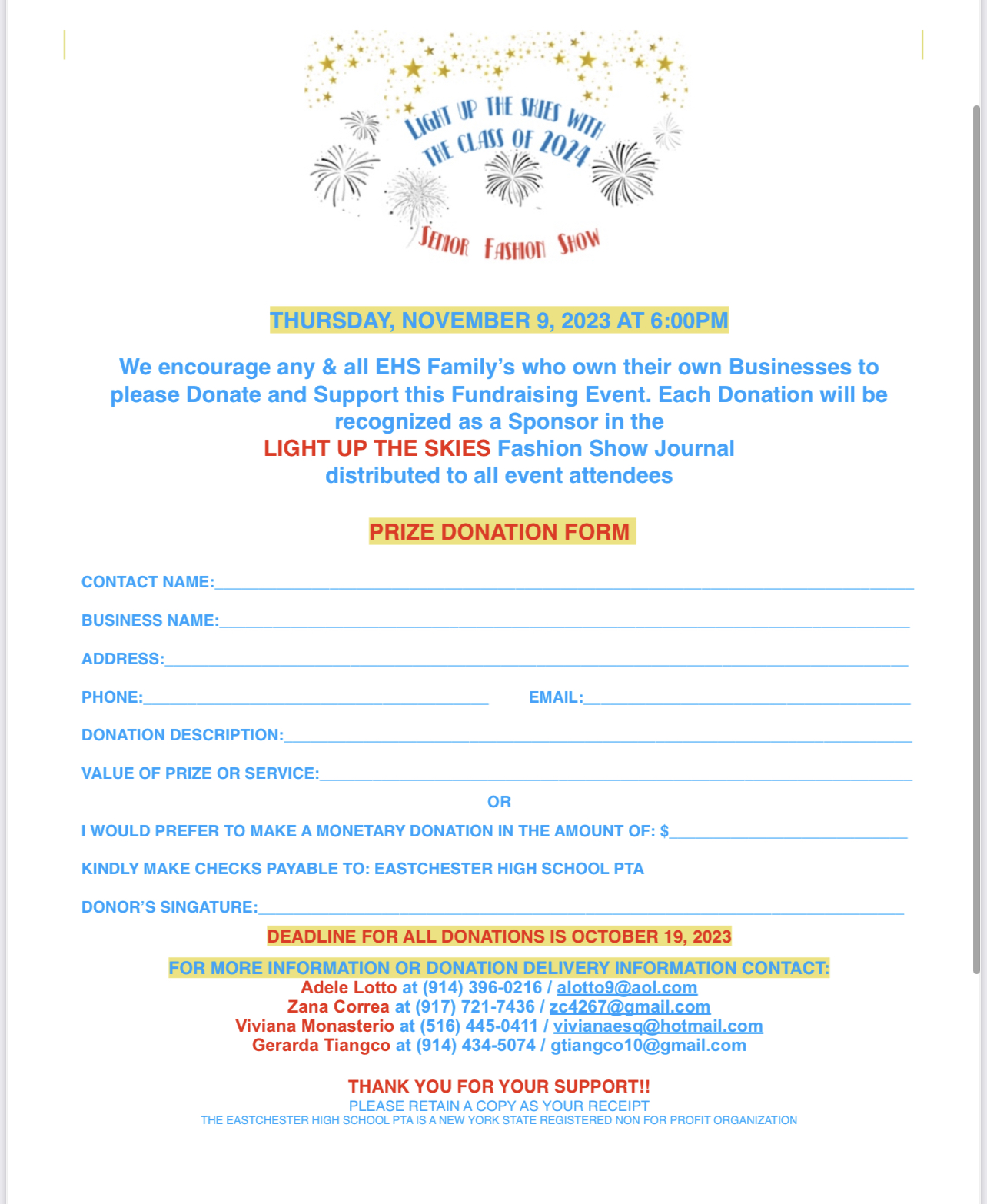 Solicitations: Raffle + Prize Items Needed – EHS PTA